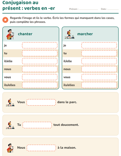 Aperçu de la fiche Conjugaison au présent pour CE1 (cours élémentaire 1)