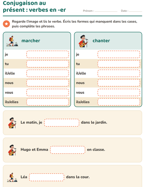 Aperçu de la fiche Conjugaison au présent pour CE1 (cours élémentaire 1)