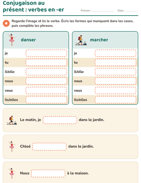 Aperçu de la fiche Conjugaison au présent pour CE1 (cours élémentaire 1)