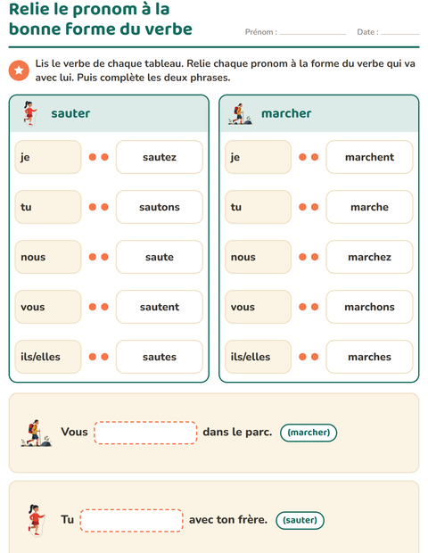 Aperçu de la fiche Conjugaison au présent pour CE1 (cours élémentaire 1)