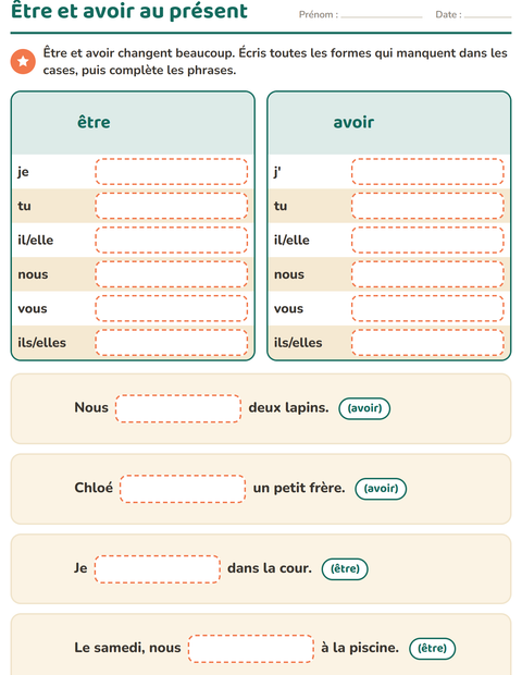 Aperçu de la fiche Conjugaison au présent pour CE1 (cours élémentaire 1)