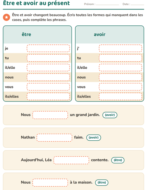 Aperçu de la fiche Conjugaison au présent pour CE1 (cours élémentaire 1)