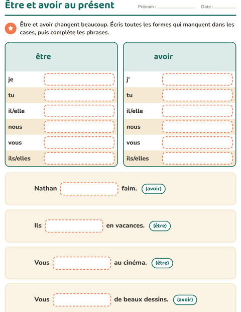 Aperçu de la fiche Conjugaison au présent pour CE1 (cours élémentaire 1)
