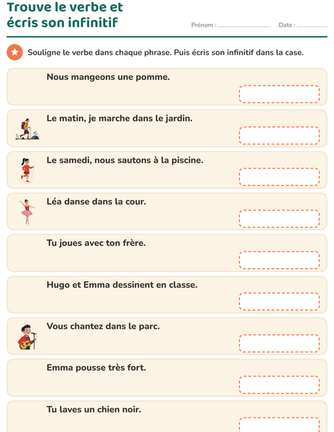 Aperçu de la fiche Conjugaison au présent pour CE1 (cours élémentaire 1)
