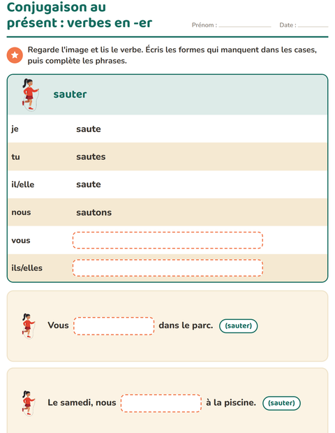 Aperçu de la fiche Conjugaison au présent pour CE1 (cours élémentaire 1)
