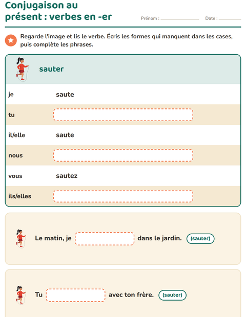 Aperçu de la fiche Conjugaison au présent pour CE1 (cours élémentaire 1)