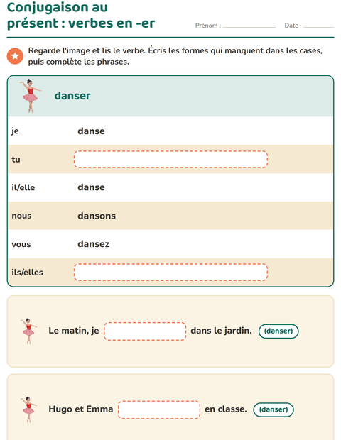 Aperçu de la fiche Conjugaison au présent pour CE1 (cours élémentaire 1)