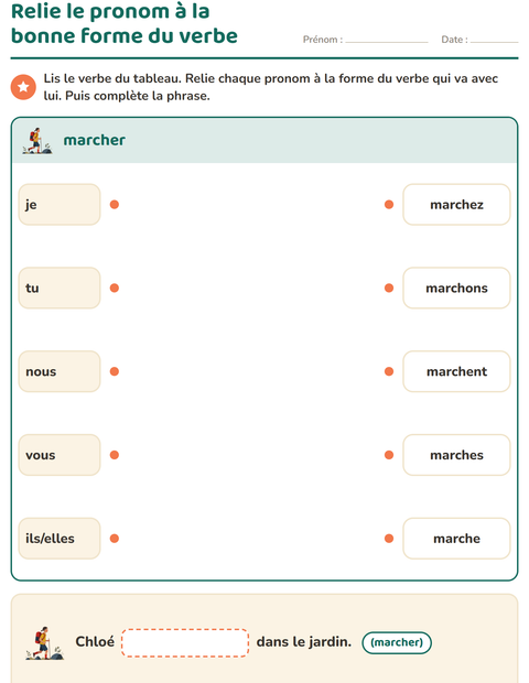 Aperçu de la fiche Conjugaison au présent pour CE1 (cours élémentaire 1)