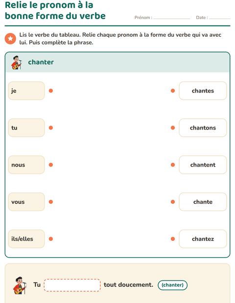 Aperçu de la fiche Conjugaison au présent pour CE1 (cours élémentaire 1)