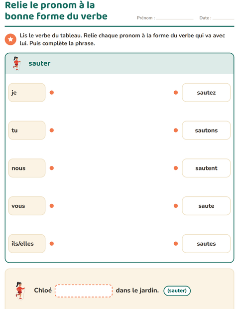 Aperçu de la fiche Conjugaison au présent pour CE1 (cours élémentaire 1)