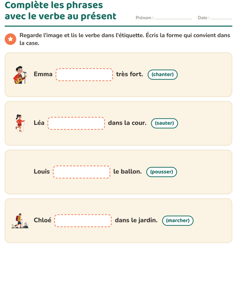 Aperçu de la fiche Conjugaison au présent pour CE1 (cours élémentaire 1)