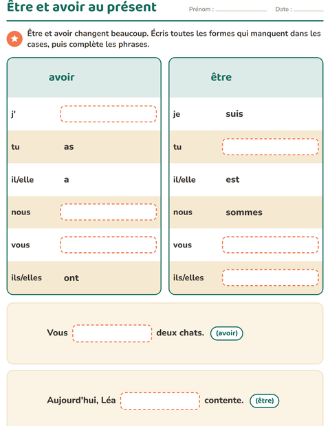 Aperçu de la fiche Conjugaison au présent pour CE1 (cours élémentaire 1)