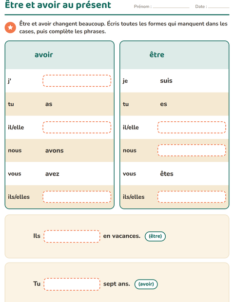 Aperçu de la fiche Conjugaison au présent pour CE1 (cours élémentaire 1)