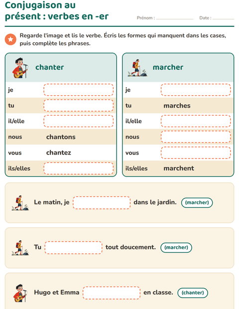 Aperçu de la fiche Conjugaison au présent pour CE1 (cours élémentaire 1)