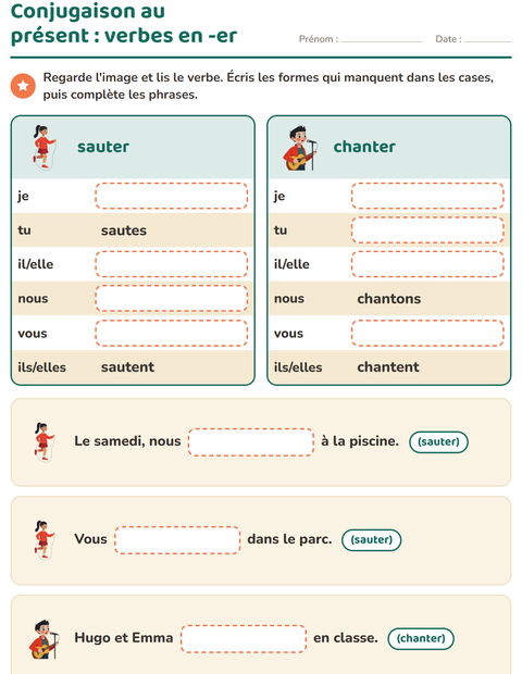 Aperçu de la fiche Conjugaison au présent pour CE1 (cours élémentaire 1)