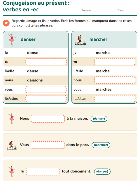 Aperçu : Conjugaison au présent : verbes en -er