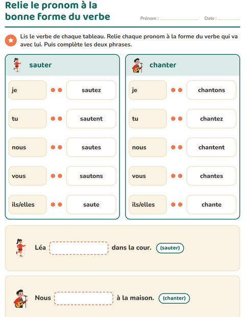 Aperçu de la fiche Conjugaison au présent pour CE1 (cours élémentaire 1)