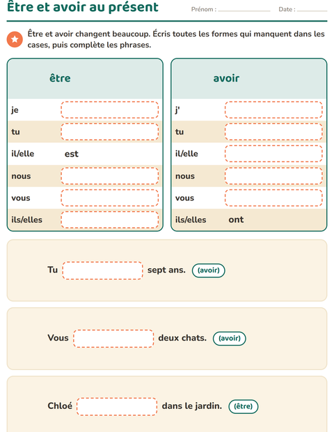 Aperçu de la fiche Conjugaison au présent pour CE1 (cours élémentaire 1)