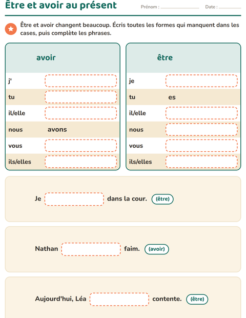 Aperçu de la fiche Conjugaison au présent pour CE1 (cours élémentaire 1)