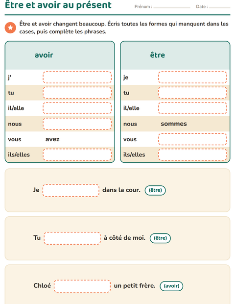 Aperçu de la fiche Conjugaison au présent pour CE1 (cours élémentaire 1)