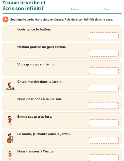 Aperçu de la fiche Conjugaison au présent pour CE1 (cours élémentaire 1)
