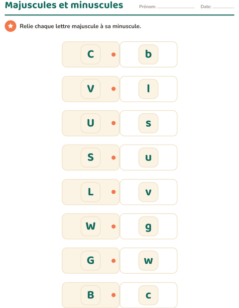 Aperçu de la fiche Connaissance des lettres pour École maternelle (grande section, 5-7 ans)