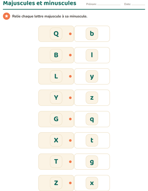 Aperçu de la fiche Connaissance des lettres pour École maternelle (grande section, 5-7 ans)