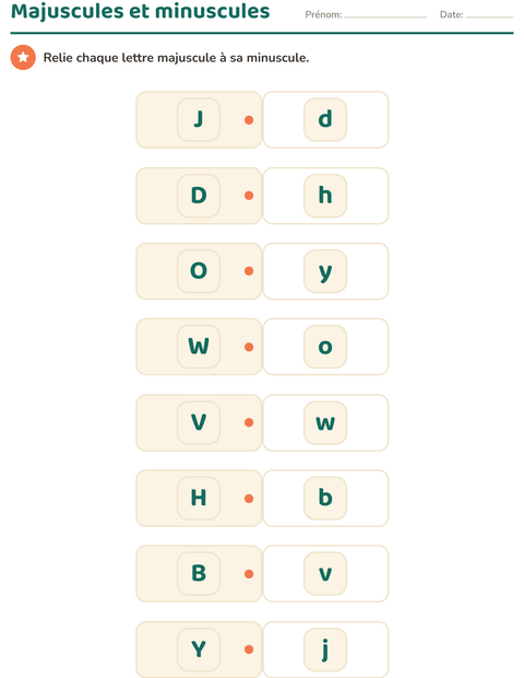 Aperçu de la fiche Connaissance des lettres pour École maternelle (grande section, 5-7 ans)