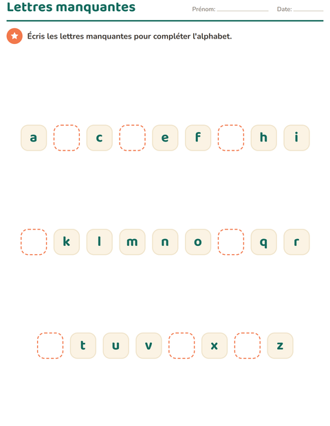 Aperçu de la fiche Connaissance des lettres pour École maternelle (grande section, 5-7 ans)