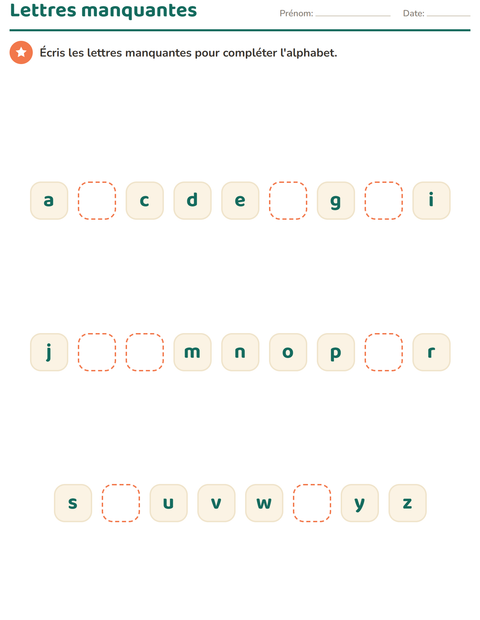Aperçu de la fiche Connaissance des lettres pour École maternelle (grande section, 5-7 ans)