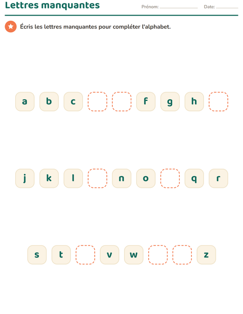 Aperçu de la fiche Connaissance des lettres pour École maternelle (grande section, 5-7 ans)