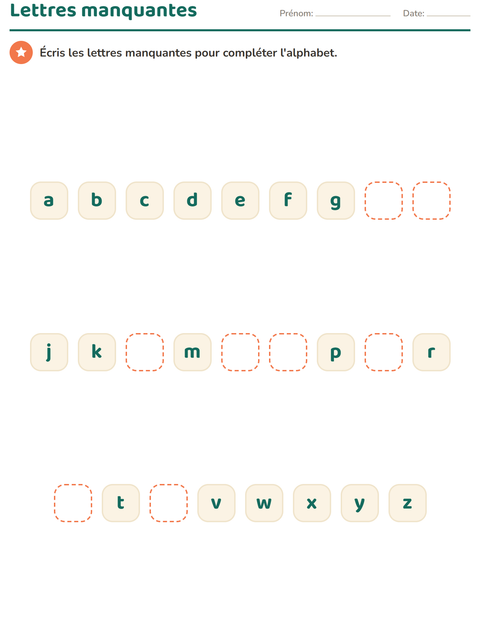 Aperçu de la fiche Connaissance des lettres pour École maternelle (grande section, 5-7 ans)