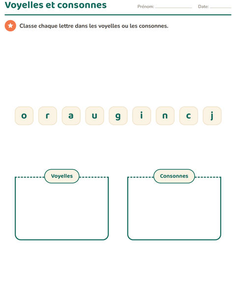 Aperçu de la fiche Connaissance des lettres pour École maternelle (grande section, 5-7 ans)