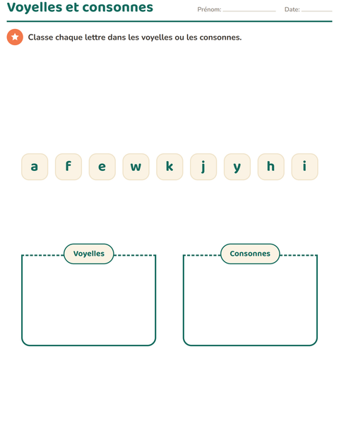 Aperçu de la fiche Connaissance des lettres pour École maternelle (grande section, 5-7 ans)