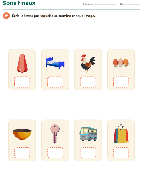 Aperçu de la fiche Conscience phonologique pour École maternelle (grande section, 5-7 ans)