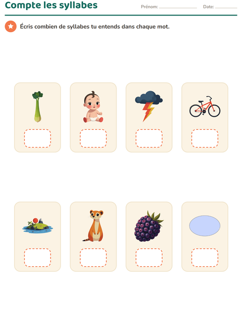 Aperçu de la fiche Conscience phonologique pour École maternelle (grande section, 5-7 ans)