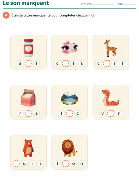 Aperçu de la fiche Construction de mots pour École maternelle (grande section, 5-7 ans)