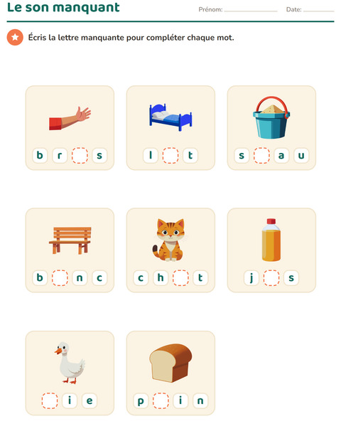 Aperçu de la fiche Construction de mots pour École maternelle (grande section, 5-7 ans)