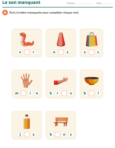 Aperçu de la fiche Construction de mots pour École maternelle (grande section, 5-7 ans)