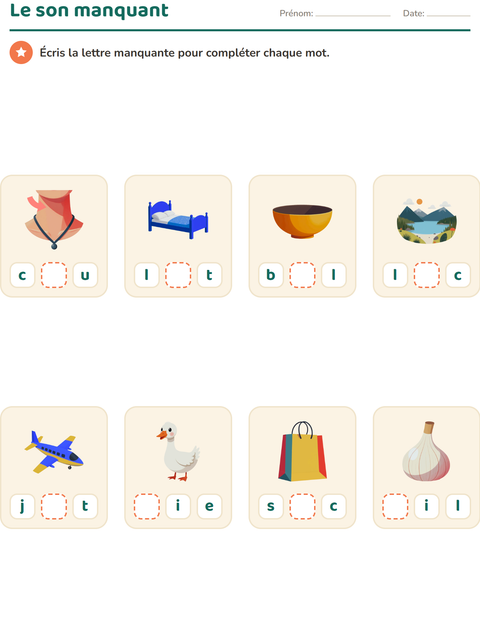 Aperçu de la fiche Construction de mots pour École maternelle (grande section, 5-7 ans)