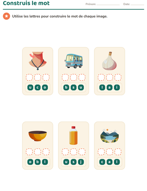 Aperçu de la fiche Construction de mots pour École maternelle (grande section, 5-7 ans)