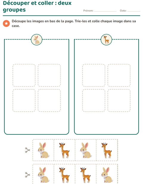 Aperçu de la fiche Découpage et collage avec Animaux pour École maternelle (grande section, 5-7 ans)