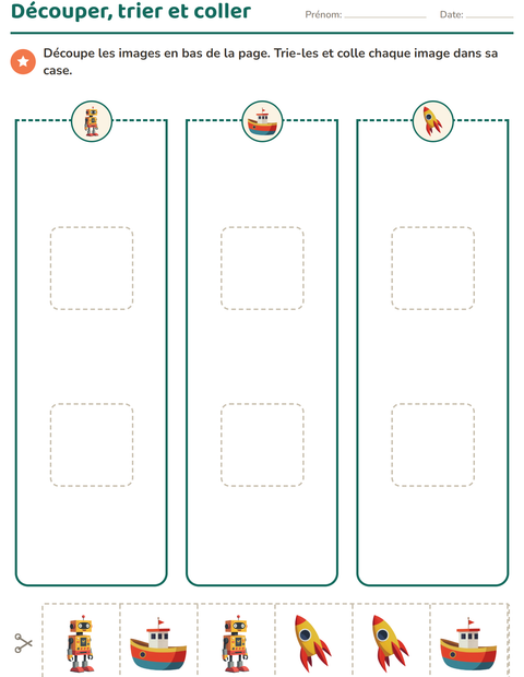 Aperçu de la fiche Découpage et collage avec Jouets pour École maternelle (grande section, 5-7 ans)