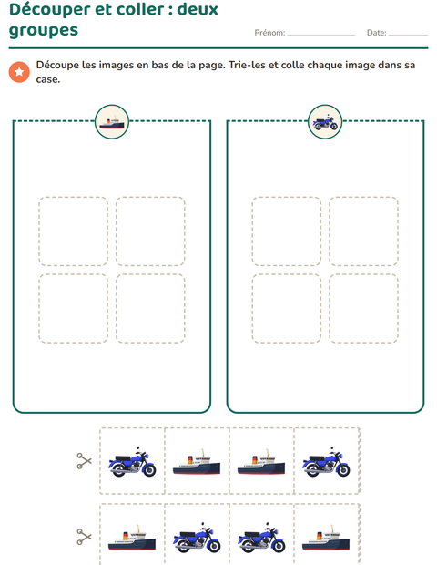 Aperçu de la fiche Découpage et collage avec Véhicules pour École maternelle (grande section, 5-7 ans)