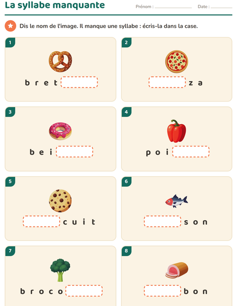 Aperçu de la fiche Découper en syllabes avec Au supermarché pour CP (cours préparatoire)