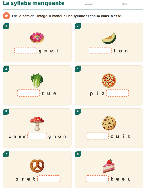 Aperçu de la fiche Découper en syllabes avec Au supermarché pour CP (cours préparatoire)