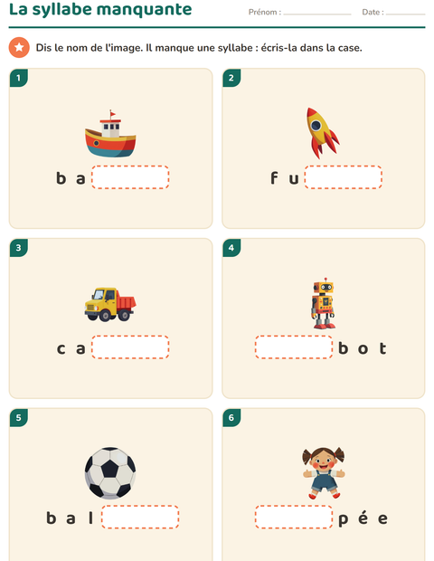 Aperçu de la fiche Découper en syllabes avec Jouets pour CP (cours préparatoire)