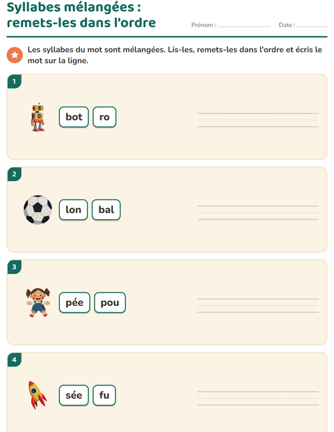 Aperçu de la fiche Découper en syllabes avec Jouets pour CP (cours préparatoire)