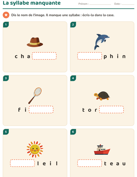 Aperçu de la fiche Découper en syllabes avec Plage pour CP (cours préparatoire)