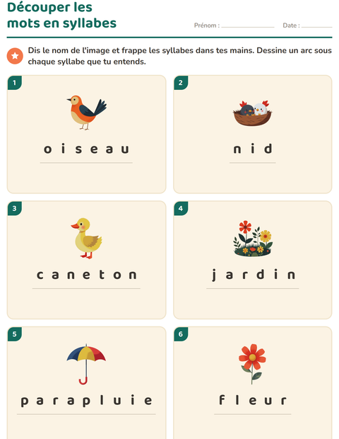 Aperçu de la fiche Découper en syllabes avec Printemps pour CP (cours préparatoire)